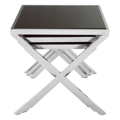 Ackley Nest of 3 Chrome Tables with Black Glass