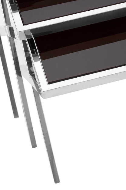 Ackley Nest of 3 Chrome Tables with Black Glass