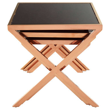 Ackley Rose Gold Set Of 3 Nesting Tables With Black Glass