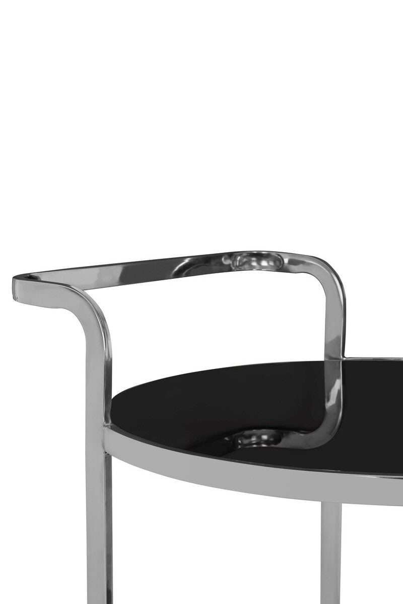 Ackley 2 Tier Silver Drinks Trolley with Black Glass