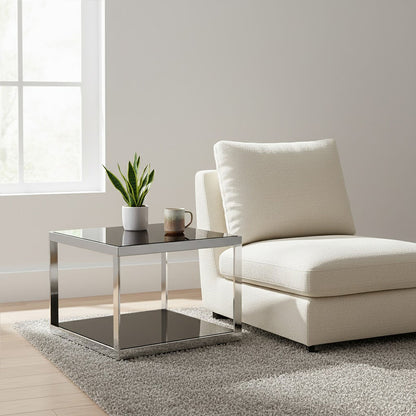 Ackley Silver Square Coffee Table With Black Glass