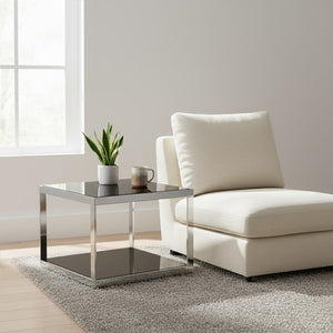 Ackley Silver Square Coffee Table With Black Glass