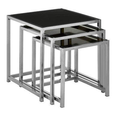 Ackley Chrome Set Of 3 Nesting Tables With Black Glass