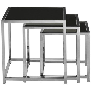 Ackley Chrome Set Of 3 Nesting Tables With Black Glass