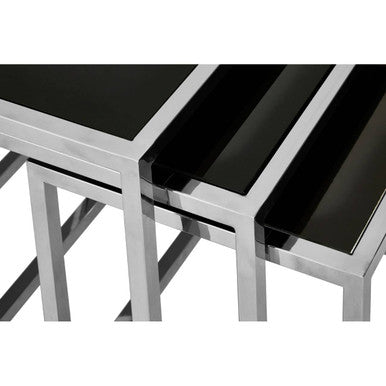 Ackley Chrome Set Of 3 Nesting Tables With Black Glass - image 4