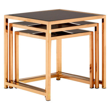 Ackley Set Of 3 Gold Frame Nesting Tables With Black Glass
