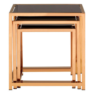 Ackley Set Of 3 Gold Frame Nesting Tables With Black Glass