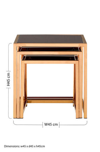 Ackley Set Of 3 Gold Frame Nesting Tables With Black Glass