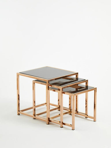 Ackley Set Of 3 Gold Frame Nesting Tables With Black Glass