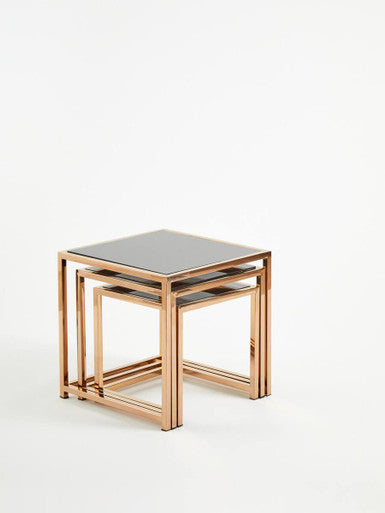 Ackley Set Of 3 Gold Frame Nesting Tables With Black Glass