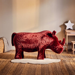 Jungle Safari Maroon Faux Fur Rhino Kids Stool