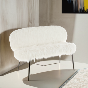 Sienna White Faux Fur 2 Seater Sofa with Black Finish Legs