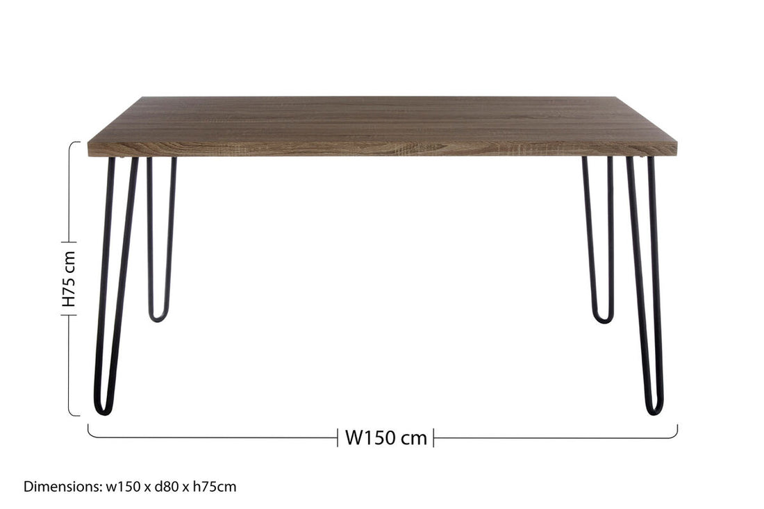 Natural Nordic Wood Effect Veneer Top Dining Table with Black Metal Hairpin Legs, Borough