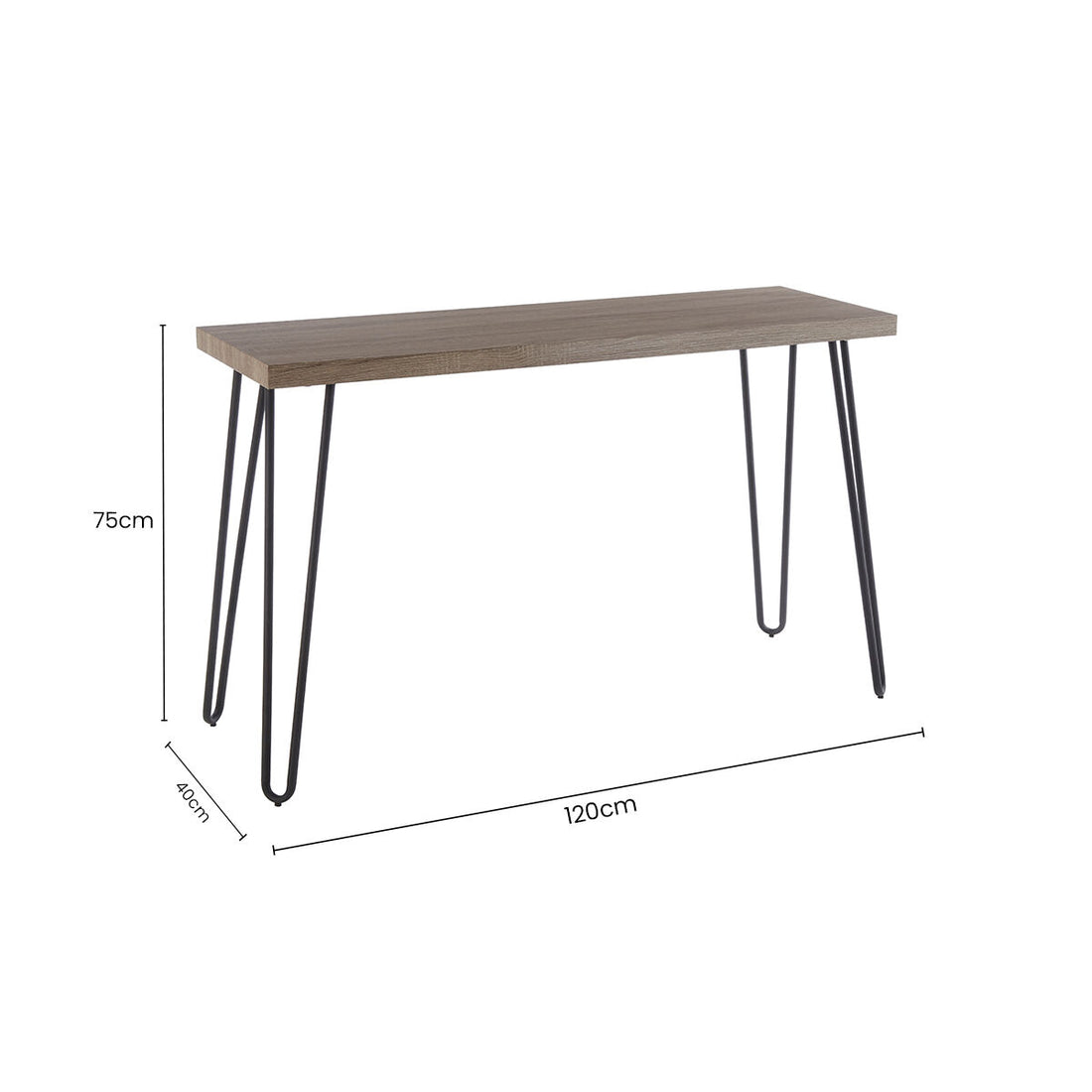 Natural Veneer Wooden Top Console Table with Hairpin Metal Legs, Borough