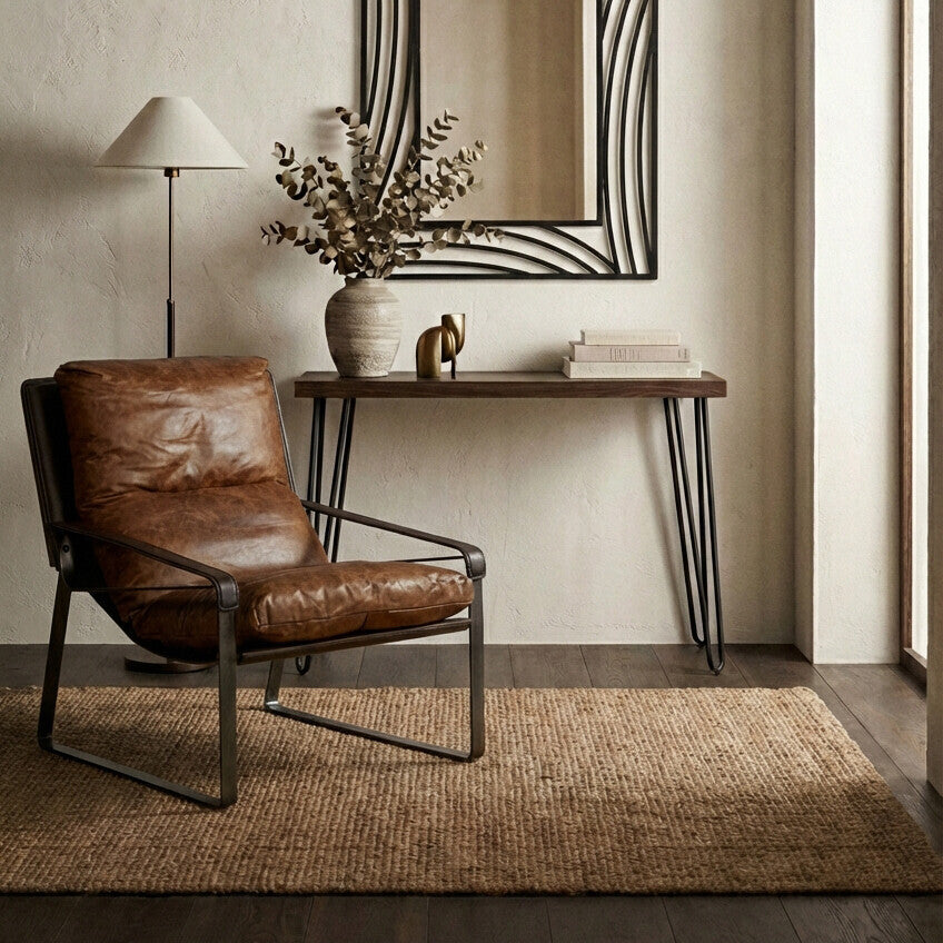 Borough Veneer Top Console Table With Hairpin Metal Legs