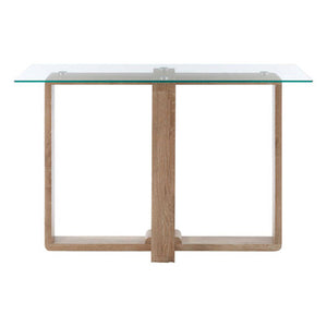 Barton Glass Console Table with Wood Effect Legs