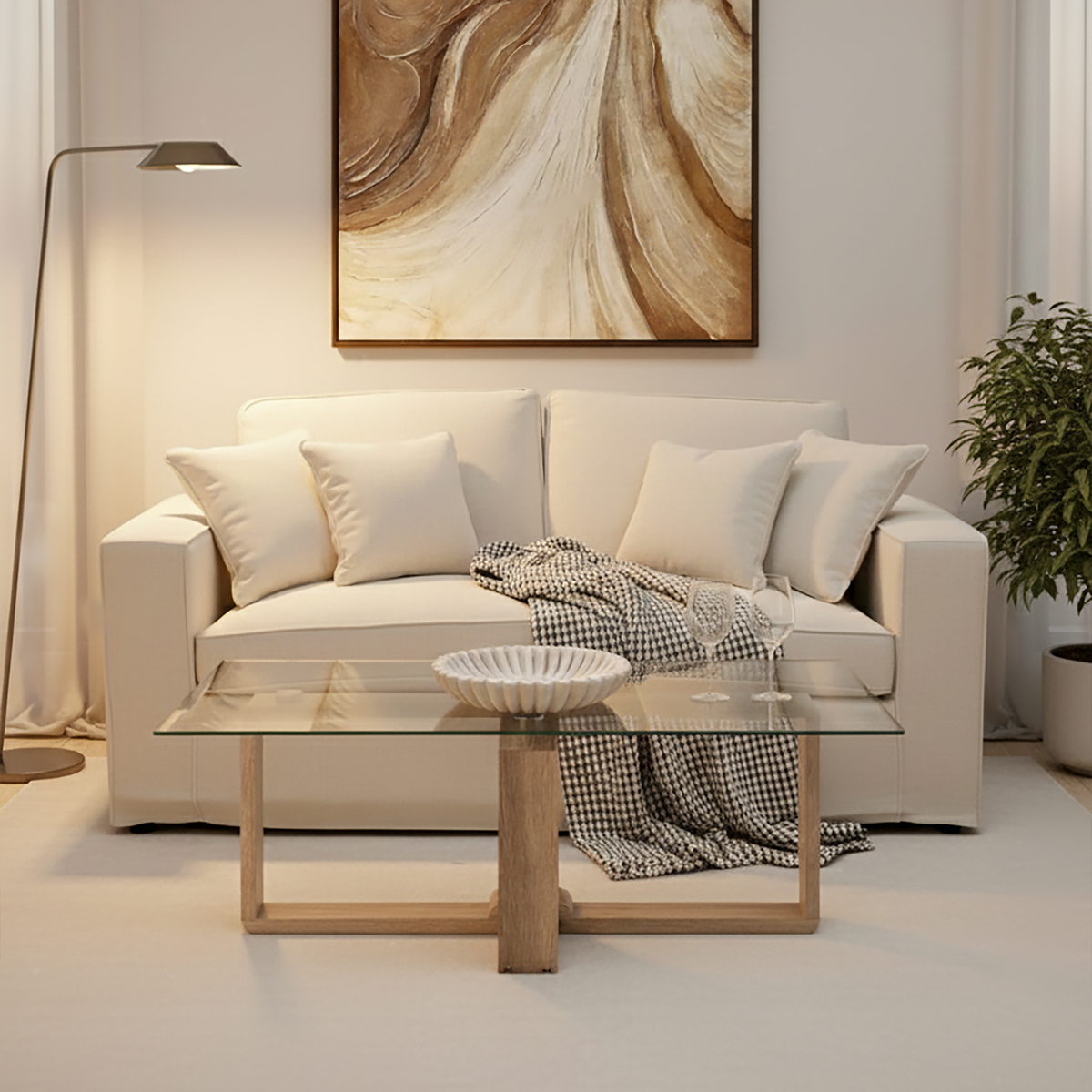 Barton Glass Coffee Table with Wood Effect Legs