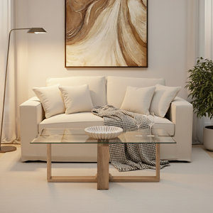 Barton Glass Coffee Table with Wood Effect Legs