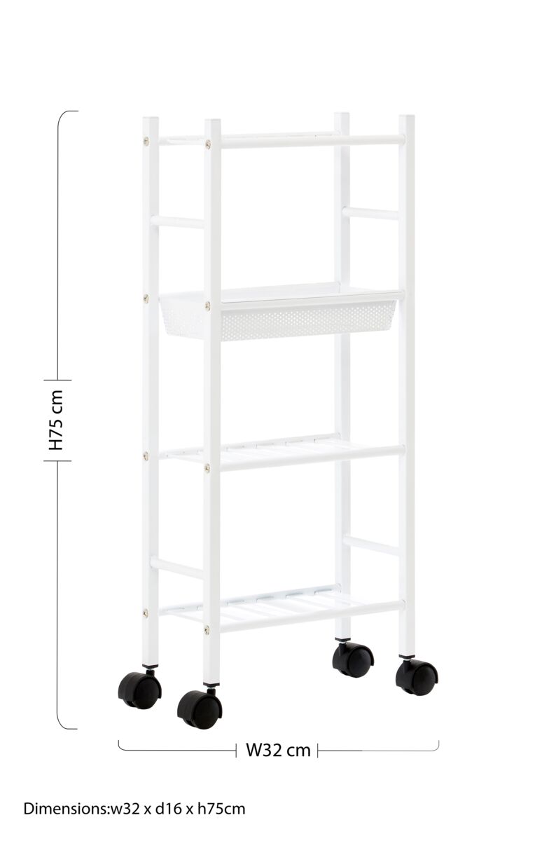 Dara 4 Tier White Trolley with Basket