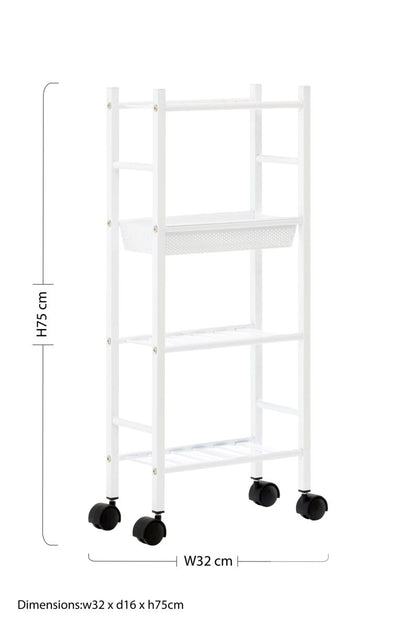 Dara 4 Tier White Trolley with Basket