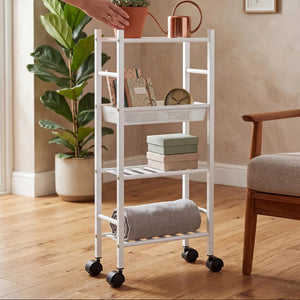 4 Tier White Trolley with Basket | Dara