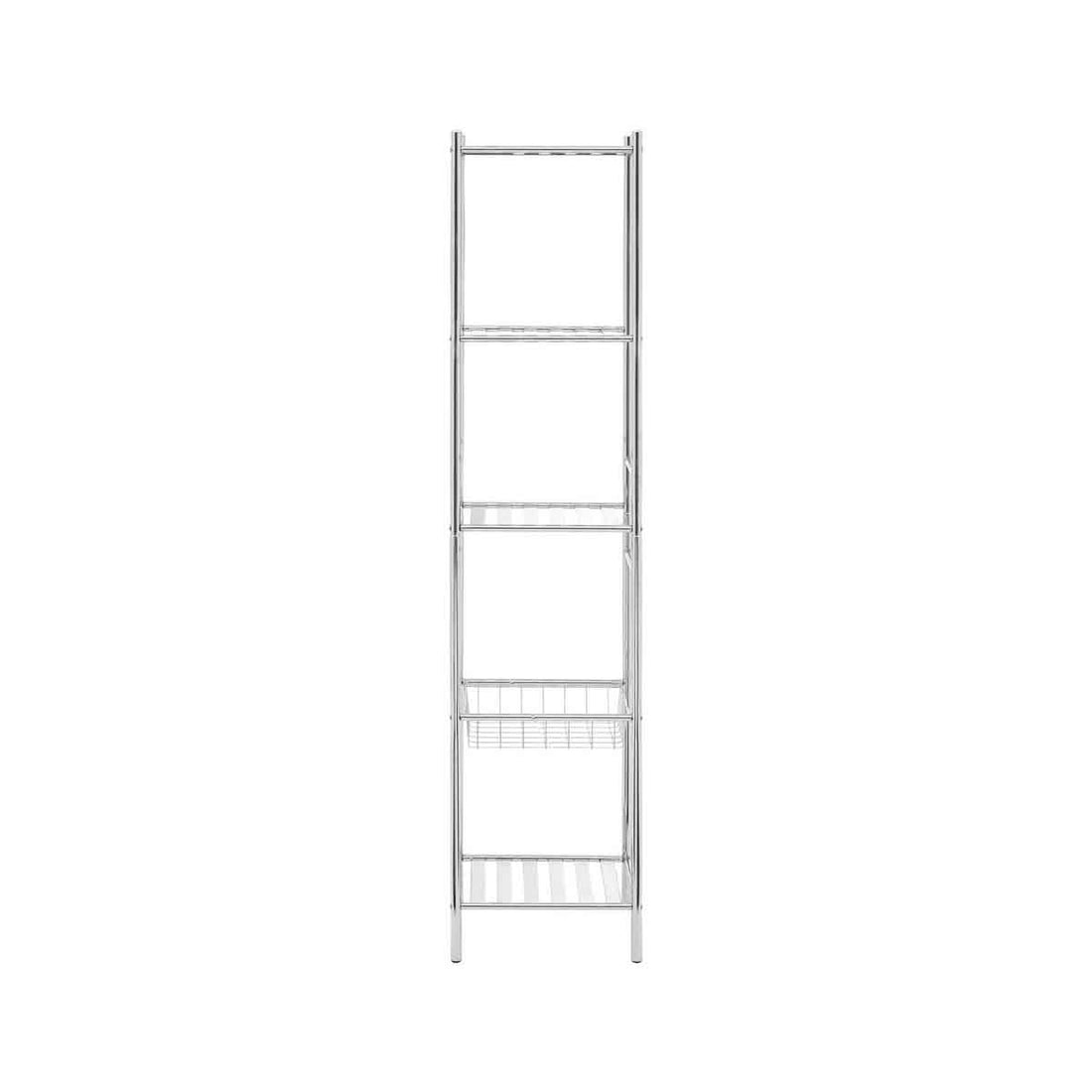 Dara 5 Tier Chrome Shelf Unit With Basket
