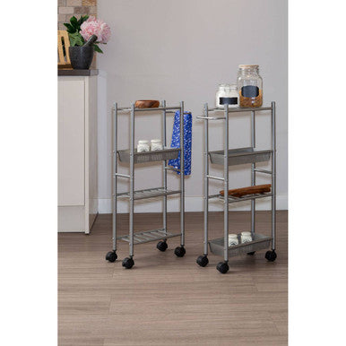 Dara 4 Tier Brush Nickel Trolley with 2 Baskets