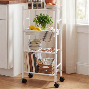 4 Tier Silver Metal Trolley with Basket | Dara