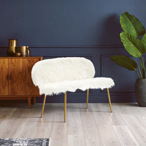 Sienna White Faux Fur 2 Seater Sofa with Gold Finish Legs