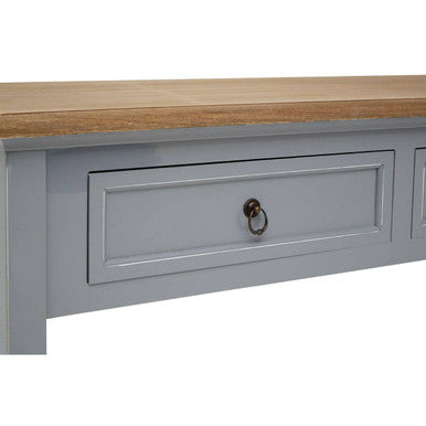 Natural Wooden Top and Grey Wooden Frame Console Table with 2 Drawers and Metal Ring Handles, Henley