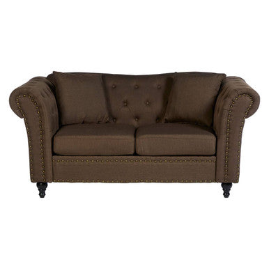 Brown sofa with buttoned backrest on a white background