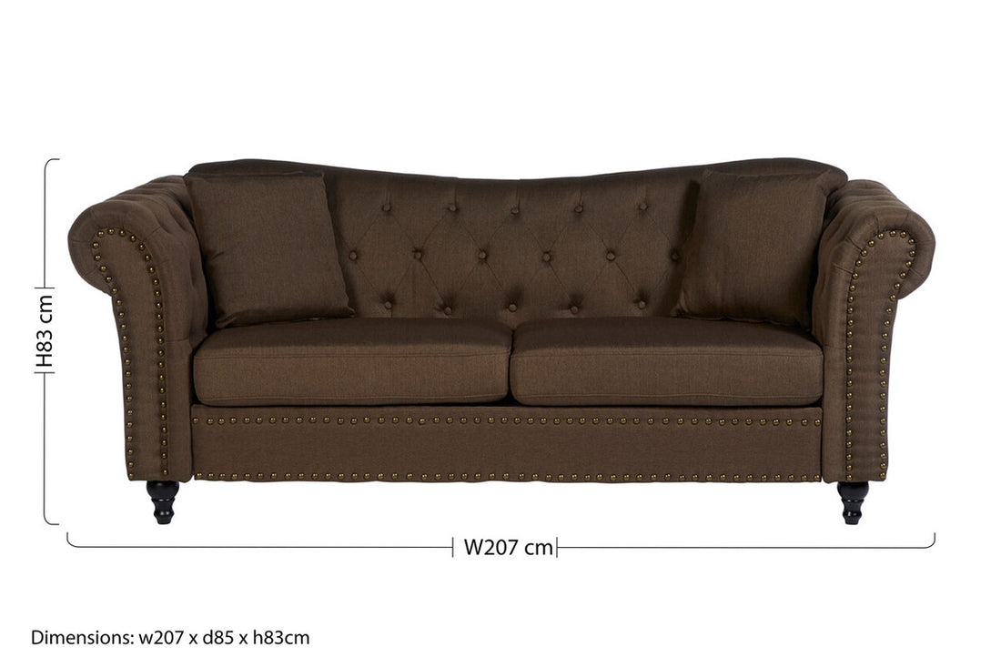 3 Seater Brown Chesterfield Sofa, Fable - image 10