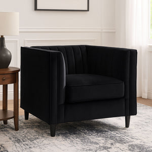 Farah Black Velvet Chair with Pleated Detail
