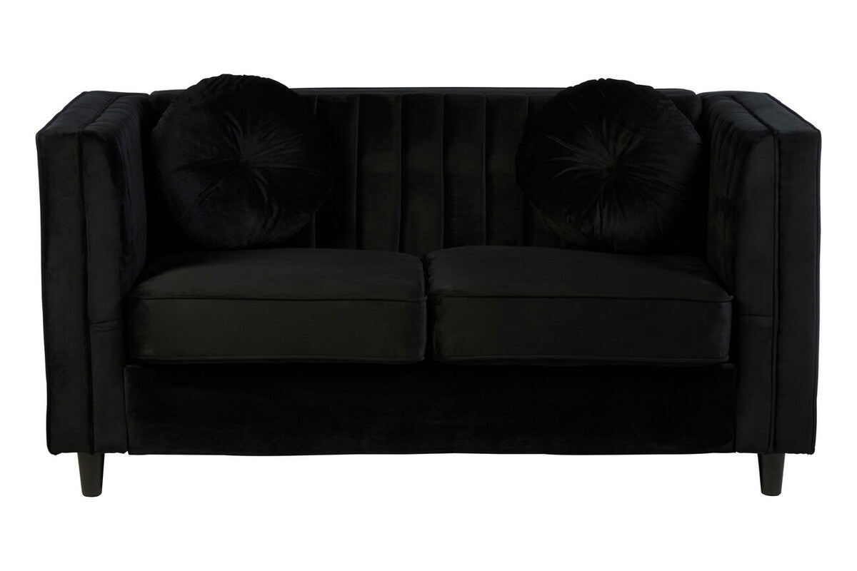 Farah Two Seat Black Velvet Sofa