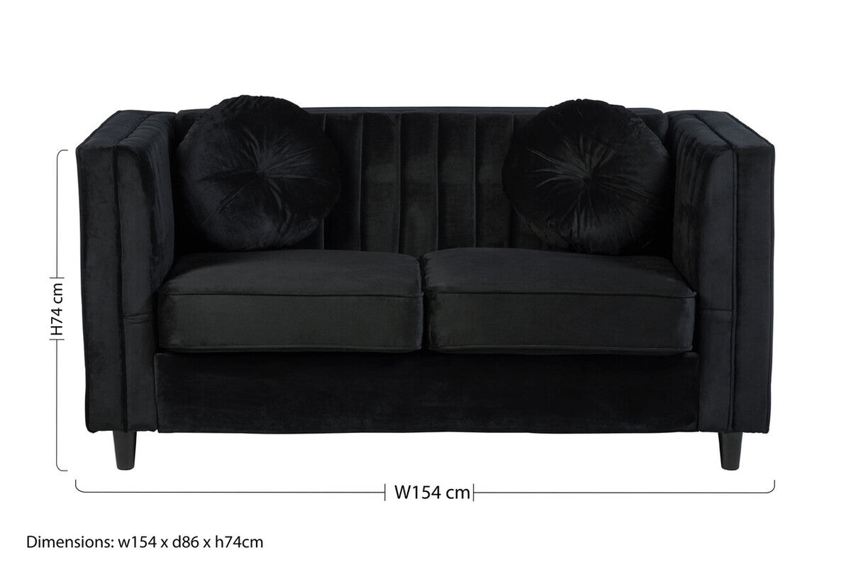 Farah Two Seat Black Velvet Sofa