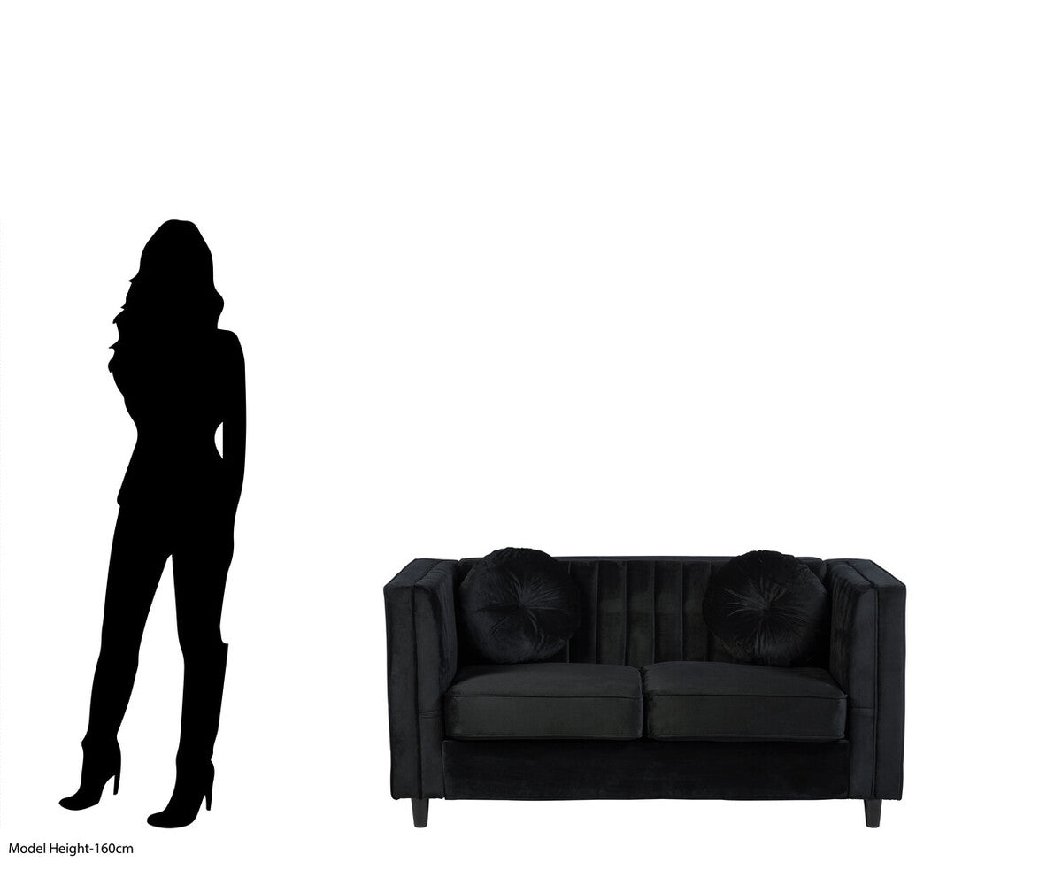 Farah Two Seat Black Velvet Sofa