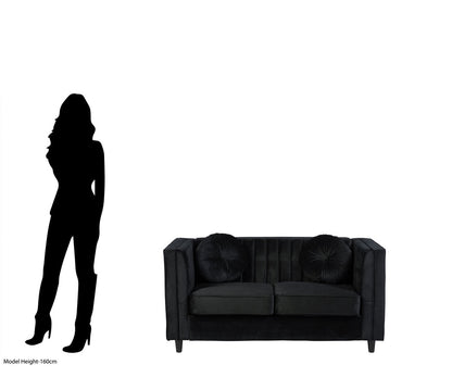 Farah Two Seat Black Velvet Sofa