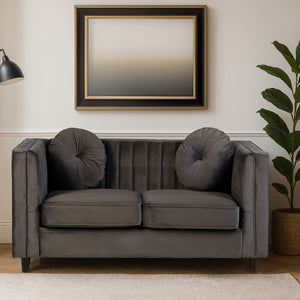 Farah Grey Velvet 2 Seater Sofa with Pleated Detail