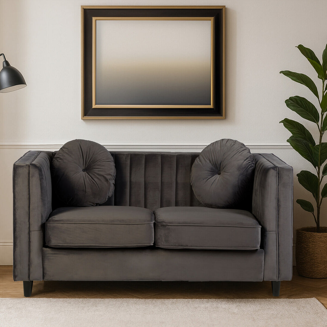 2 Seater Grey Velvet Sofa, Farah