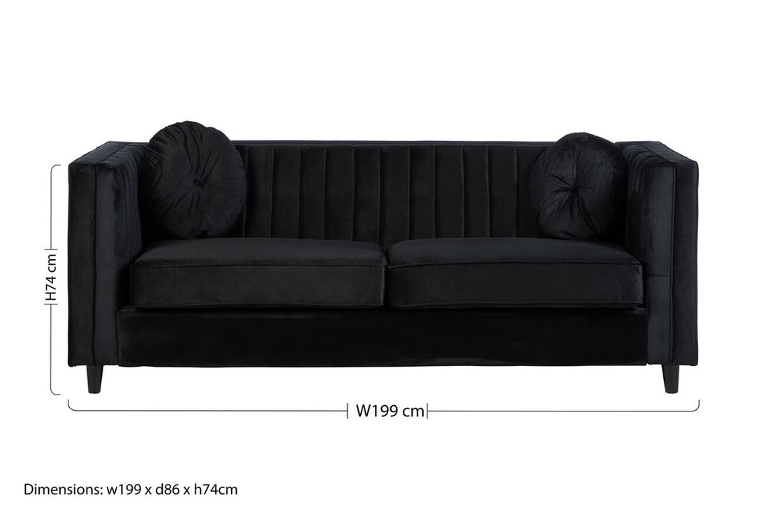 3 Seater Black Velvet Sofa, Farah - image 10