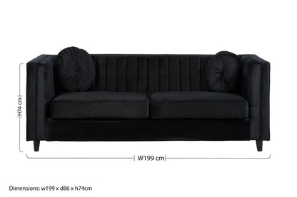 Farah Three Seater Black Velvet Sofa
