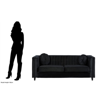Farah Three Seater Black Velvet Sofa