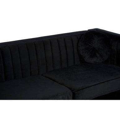 Farah Three Seater Black Velvet Sofa