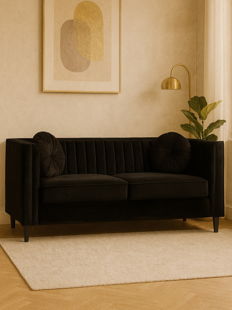 3 Seater Black Velvet Sofa, Farah - image 7