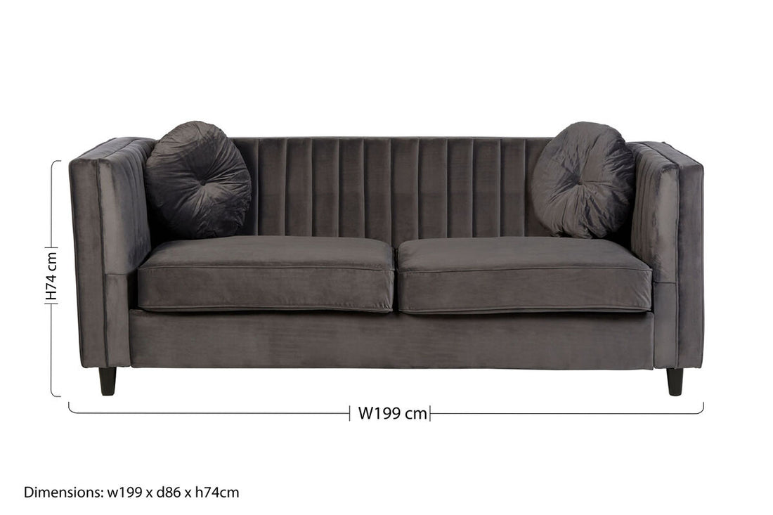 3 Seater Grey Velvet Sofa, Farah