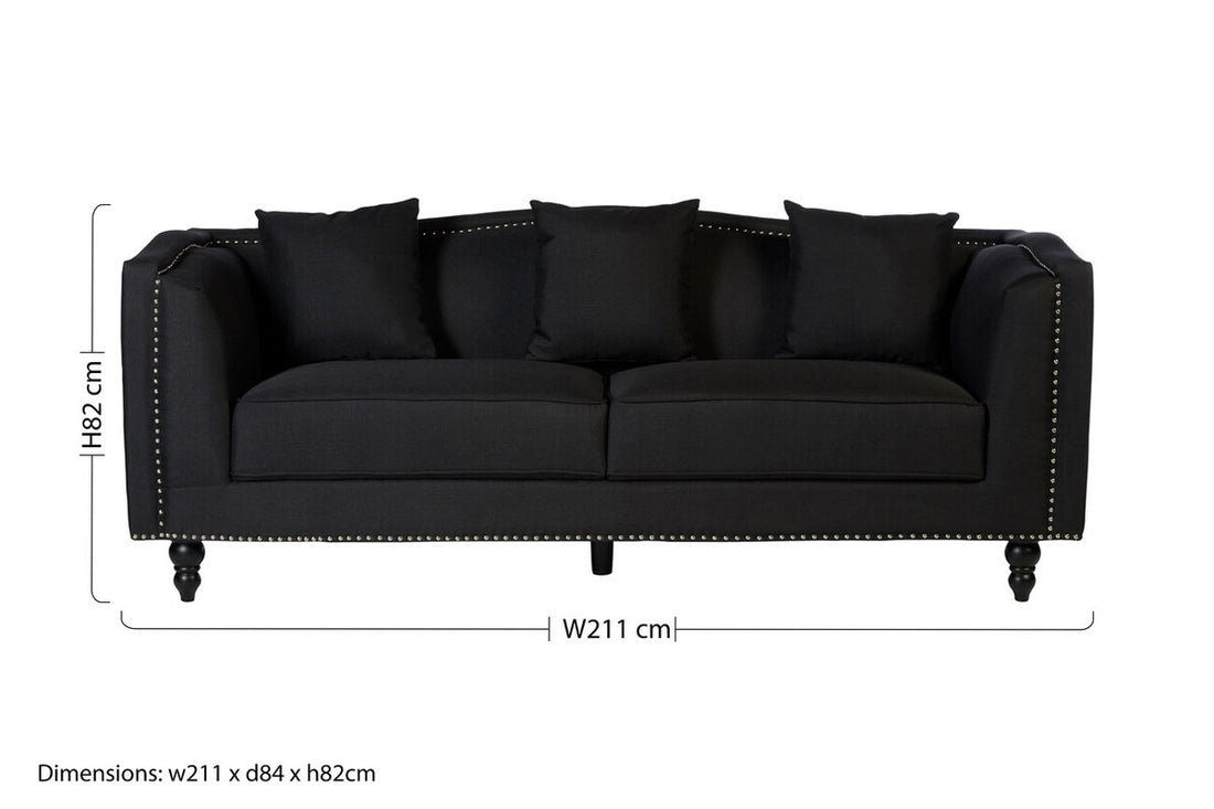 Feya 3 Seat Black Fabric Sofa - Image 9