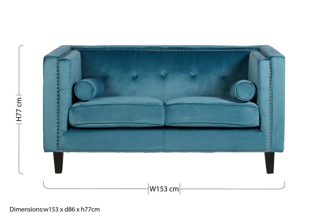 2 Seater Teal Blue Velvet Sofa, Felisa