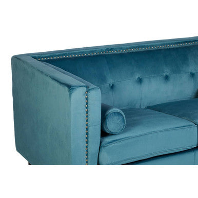 2 Seater Teal Blue Velvet Sofa, Felisa
