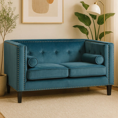 Felisa Two Seat Blue Velvet Sofa