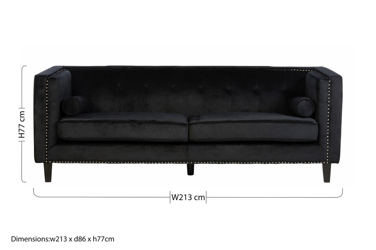 Felisa 3 Seat Black Velvet Sofa - Image 8